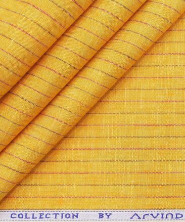 Arvind Orange 100% Irish Linen 60 LEA Brown & Red Striped Shirt Fabric (1.60 M)