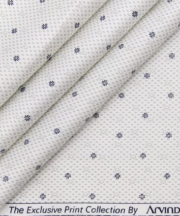 Arvind White 100% Premium Cotton Grey Print Shirt Fabric (1.60 M)