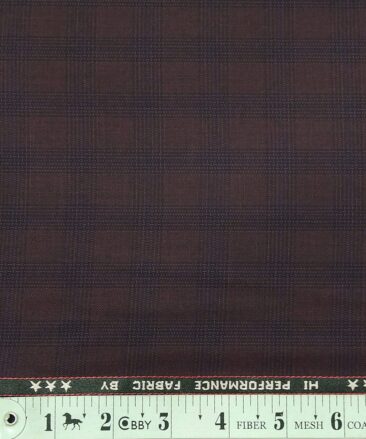 Georgia Gulini Dark Wine Red Checks Poly Viscose Unstitched Fabric (1.25 Mtr) For Trouser