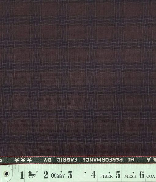 Georgia Gulini Dark Wine Red Checks Poly Viscose Unstitched Fabric (1.25 Mtr) For Trouser