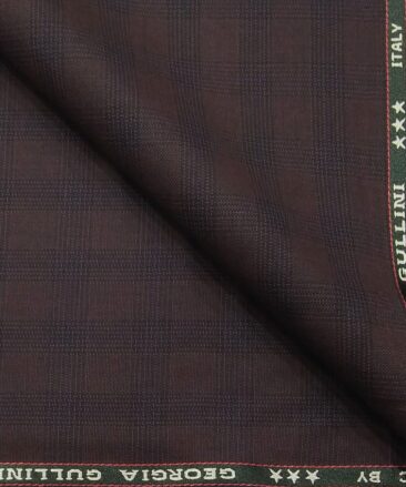 Georgia Gulini Dark Wine Red Checks Poly Viscose Unstitched Fabric (1.25 Mtr) For Trouser