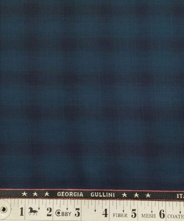 Georgia Gulini Peacock Blue Checks Poly Viscose Unstitched Fabric (1.25 Mtr) For Trouser