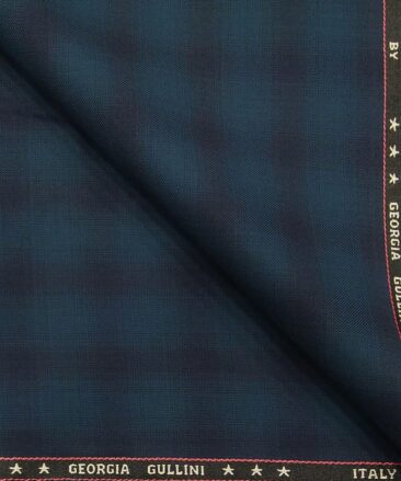 Georgia Gulini Peacock Blue Checks Poly Viscose Unstitched Fabric (1.25 Mtr) For Trouser