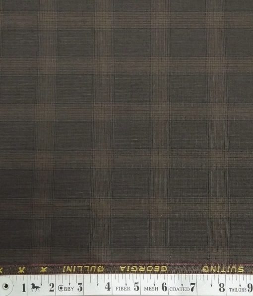 Georgia Gulini Dark Brown Broad Checks Poly Viscose Unstitched Fabric (1.25 Mtr) For Trouser