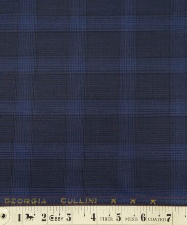 Georgia Gulini Dark Royal Blue Broad Checks Poly Viscose Unstitched Fabric (1.25 Mtr) For Trouser