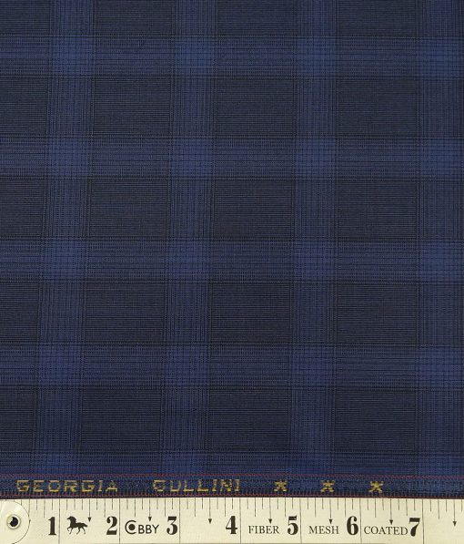 Georgia Gulini Dark Royal Blue Broad Checks Poly Viscose Unstitched Fabric (1.25 Mtr) For Trouser