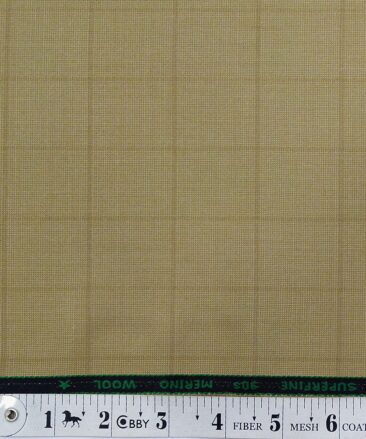 Georgia Gulini Beige Self Checks Super 90's 20% Merino Wool Unstitched Fabric (1.25 Mtr) For Trouser