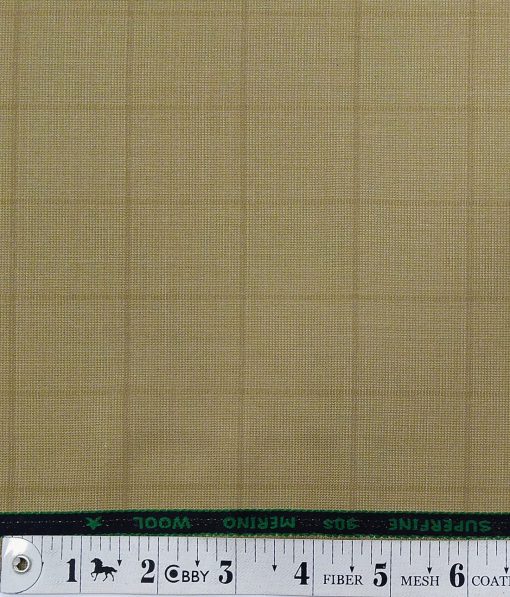 Georgia Gulini Beige Self Checks Super 90's 20% Merino Wool Unstitched Fabric (1.25 Mtr) For Trouser