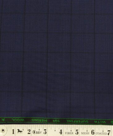 Georgia Gulini Dark Blue Self Checks Super 90's 20% Merino Wool Unstitched Fabric (1.25 Mtr) For Trouser