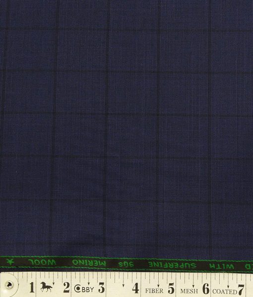 Georgia Gulini Dark Blue Self Checks Super 90's 20% Merino Wool Unstitched Fabric (1.25 Mtr) For Trouser