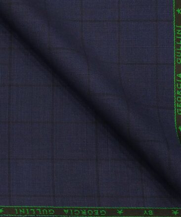 Georgia Gulini Dark Blue Self Checks Super 90's 20% Merino Wool Unstitched Fabric (1.25 Mtr) For Trouser