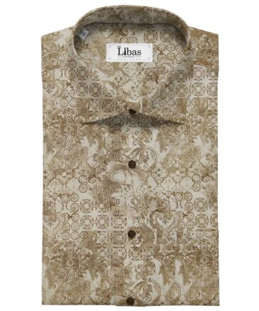 J.Hampstead by Siyaram's Pistachious Beige 100% Cotton Brown Print Shirt Fabric (1.60 M)