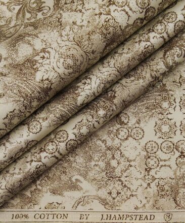 J.Hampstead by Siyaram's Pistachious Beige 100% Cotton Brown Print Shirt Fabric (1.60 M)