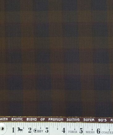 J.Hampstead by Siyaram's Dark Brown Checks Super 90's 20% Merino Wool  Unstitched Fabric (1.25 Mtr) For Trouser