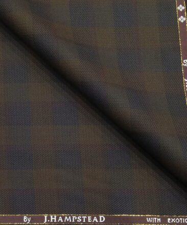 J.Hampstead by Siyaram's Dark Brown Checks Super 90's 20% Merino Wool  Unstitched Fabric (1.25 Mtr) For Trouser