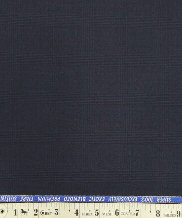 J.Hampstead by Siyaram's Dark Navy Blue Self Checks Super 100's 20% Merino Wool  Unstitched Fabric (1.25 Mtr) For Trouser