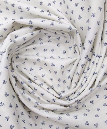 Monza White 100% Superfine Cotton Blue Floral Printed Shirt Fabric (1.60 M)