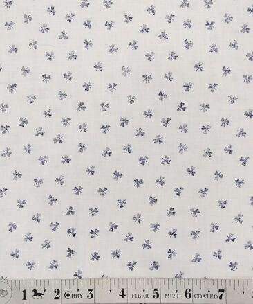 Monza White 100% Superfine Cotton Blue Floral Printed Shirt Fabric (1.60 M)