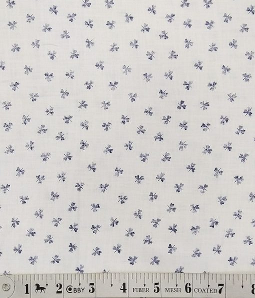 Monza White 100% Superfine Cotton Blue Floral Printed Shirt Fabric (1.60 M)