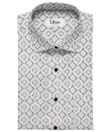 Monza White 100% Superfine Cotton Blue Printed Shirt Fabric (1.60 M)