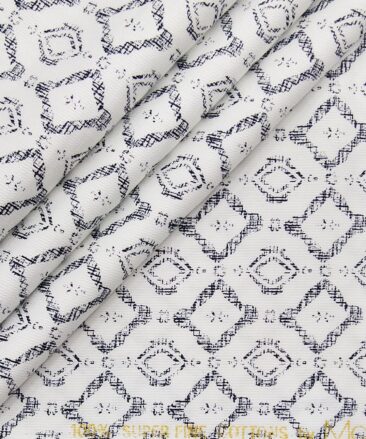 Monza White 100% Superfine Cotton Blue Printed Shirt Fabric (1.60 M)