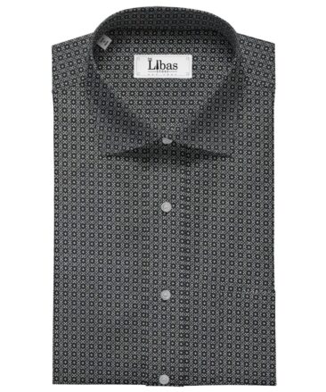 Monza Black 100% Superfine Cotton Grey Printed Shirt Fabric (1.60 M)