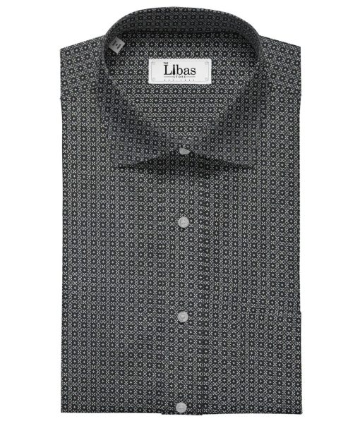 Monza Black 100% Superfine Cotton Grey Printed Shirt Fabric (1.60 M)