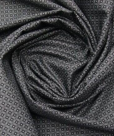 Monza Black 100% Superfine Cotton Grey Printed Shirt Fabric (1.60 M)