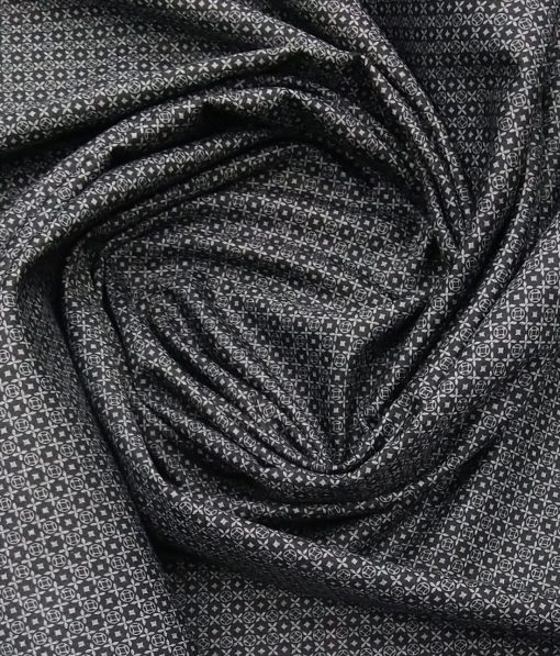 Monza Black 100% Superfine Cotton Grey Printed Shirt Fabric (1.60 M)