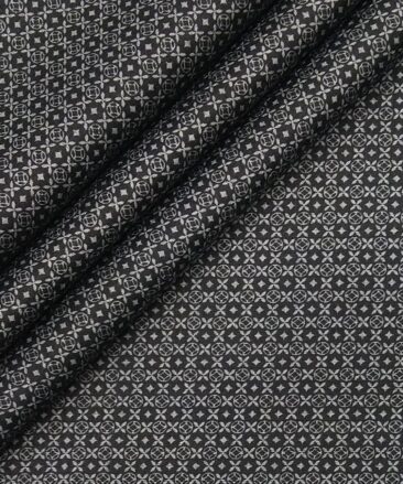 Monza Black 100% Superfine Cotton Grey Printed Shirt Fabric (1.60 M)