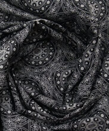 Monza Black 100% Superfine Cotton Grey Damask Print Shirt Fabric (1.60 M)