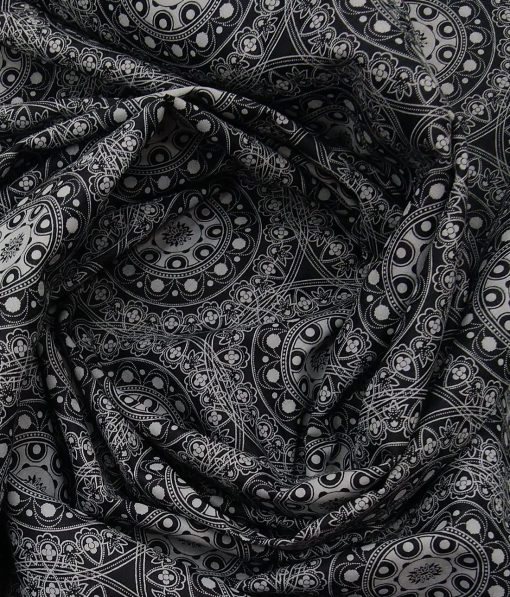 Monza Black 100% Superfine Cotton Grey Damask Print Shirt Fabric (1.60 M)