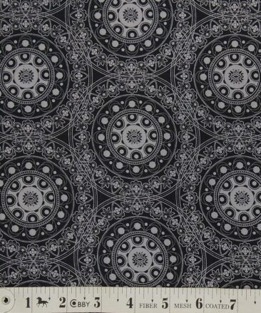 Monza Black 100% Superfine Cotton Grey Damask Print Shirt Fabric (1.60 M)