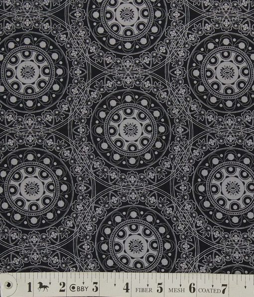 Monza Black 100% Superfine Cotton Grey Damask Print Shirt Fabric (1.60 M)