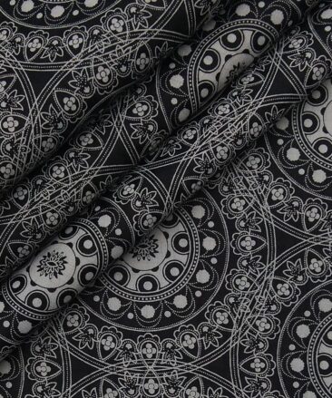 Monza Black 100% Superfine Cotton Grey Damask Print Shirt Fabric (1.60 M)