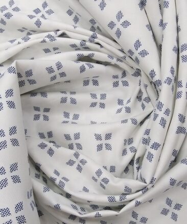 Monza White 100% Superfine Cotton Royal Blue Printed Shirt Fabric (1.60 M)