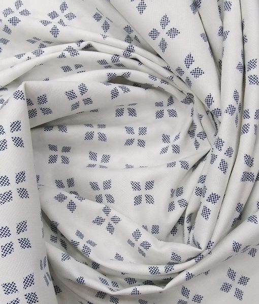 Monza White 100% Superfine Cotton Royal Blue Printed Shirt Fabric (1.60 M)