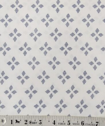 Monza White 100% Superfine Cotton Royal Blue Printed Shirt Fabric (1.60 M)