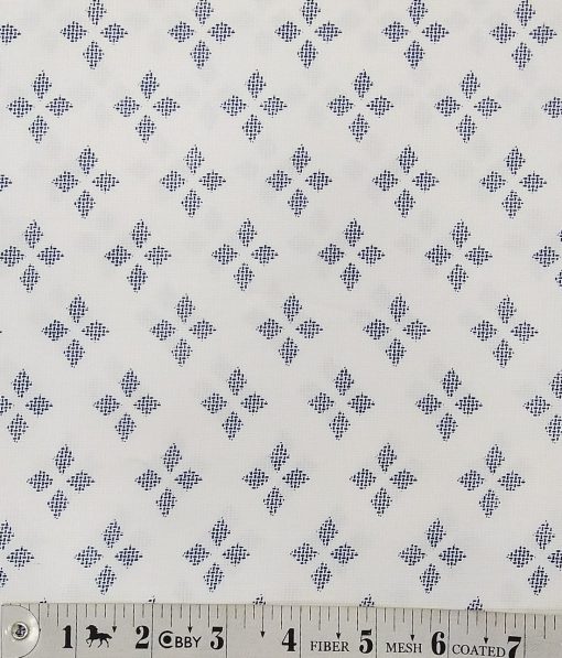 Monza White 100% Superfine Cotton Royal Blue Printed Shirt Fabric (1.60 M)