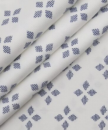 Monza White 100% Superfine Cotton Royal Blue Printed Shirt Fabric (1.60 M)