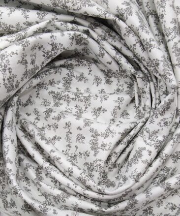 Monza White 100% Superfine Cotton Grey Floral Printed Shirt Fabric (1.60 M)