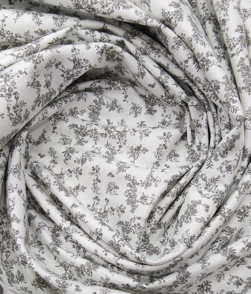 Monza White 100% Superfine Cotton Grey Floral Printed Shirt Fabric (1.60 M)