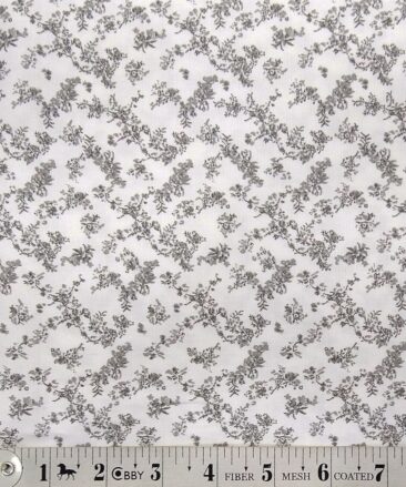 Monza White 100% Superfine Cotton Grey Floral Printed Shirt Fabric (1.60 M)