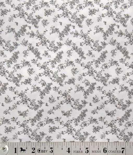 Monza White 100% Superfine Cotton Grey Floral Printed Shirt Fabric (1.60 M)