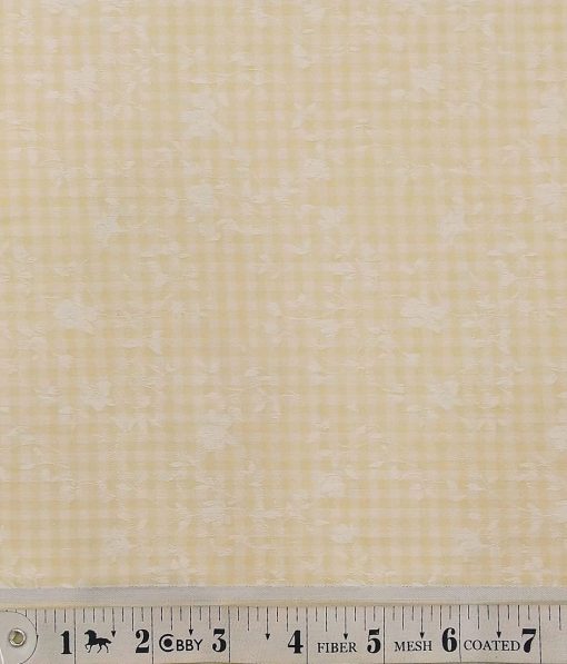 Monza Yellowish Beige Checks 100% Superfine Cotton Jacquard Weave Self Design Shirt Fabric (1.60 M)