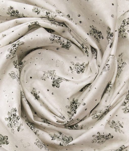 Nemesis Off-White 100% Egyptian Cotton Green Floral Print Shirt Fabric (1.60 M)