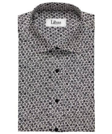 Nemesis White 100% Egyptian Cotton Black Print Shirt Fabric (1.60 M)