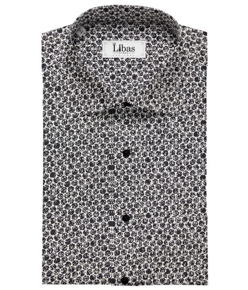 Nemesis White 100% Egyptian Cotton Black Print Shirt Fabric (1.60 M)