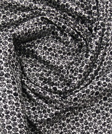 Nemesis White 100% Egyptian Cotton Black Print Shirt Fabric (1.60 M)