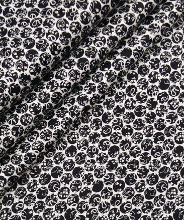 Nemesis White 100% Egyptian Cotton Black Print Shirt Fabric (1.60 M)